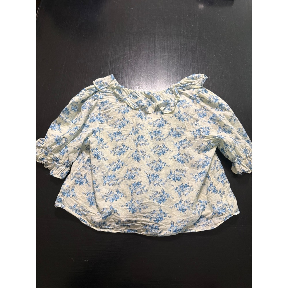 Maison d'Amélie Paris Blue White Floral Ruffle V-Neck Puff Sleeve Blouse Small - Picture 5 of 5